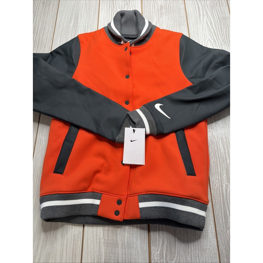 New Nike Womens Team Letterman Jacket Size XS Orange Gray $230